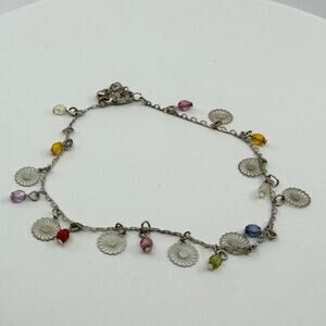 Whimsical Multi-Color Charm Bracelet Silver Tone Flower Dangles Boho Accessory